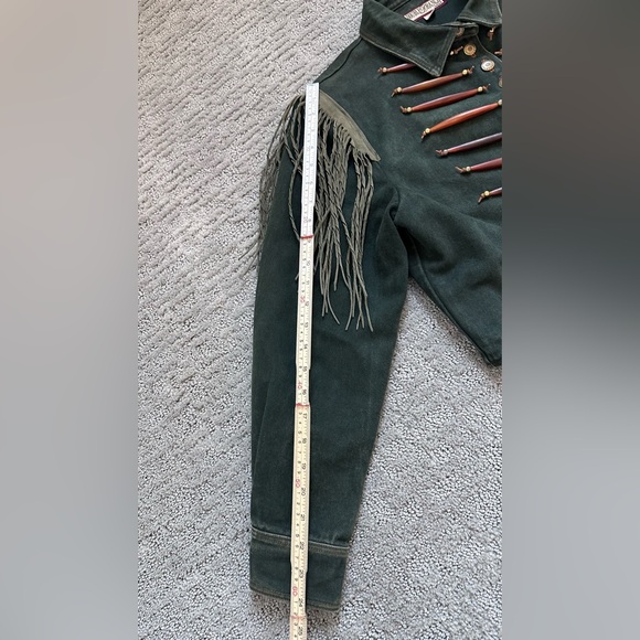 Double D Ranch Vintage Denim Fringe Jacket – Cropped Western Cowgirl M - Picture 12 of 16